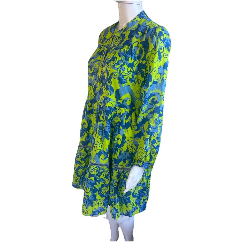 Ro’s Garden Floral Tiered Mini Dress Womens S Blue Green Boho Resort Button - Picture 13 of 14